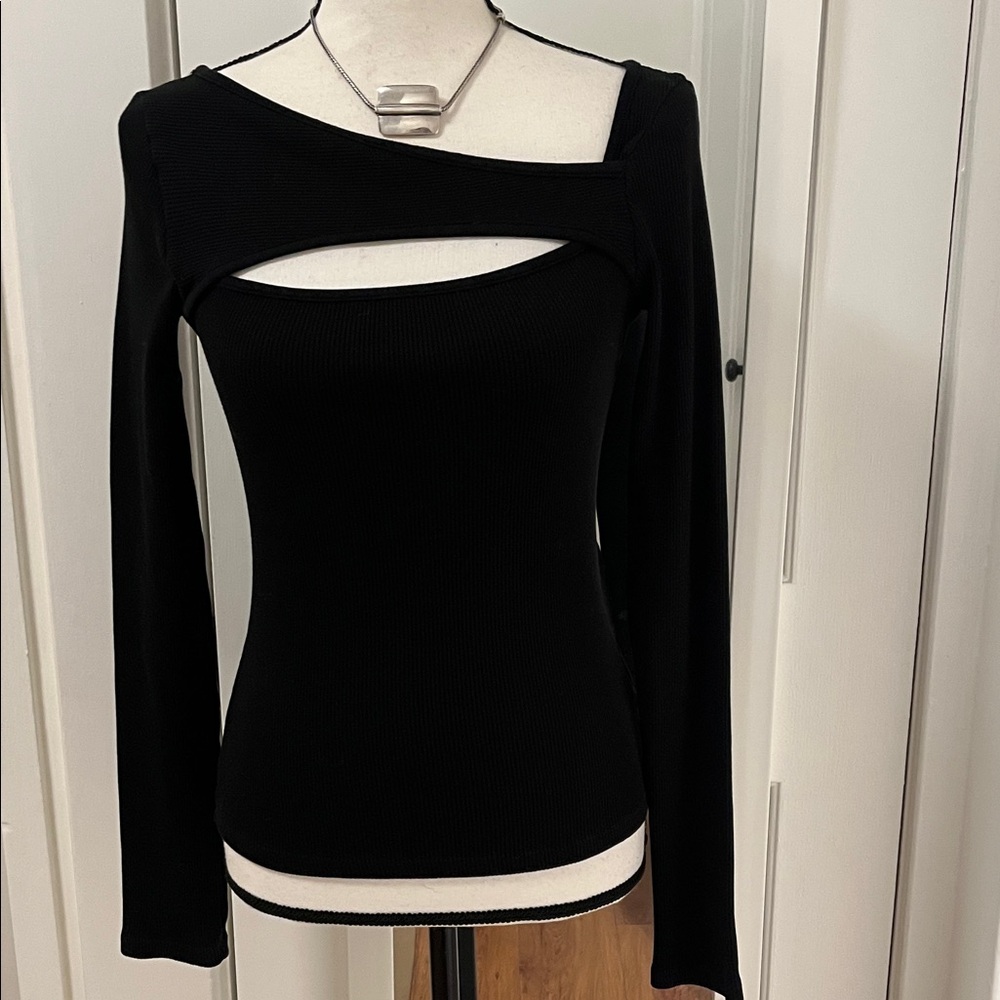 Citizens of Humanity Black Skinny Rib Top Front Cut Out Organic Cotton Spandex